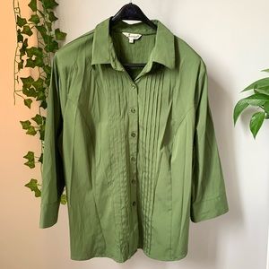 Jessica Vintage Plus Size Green Button Up Blouse
